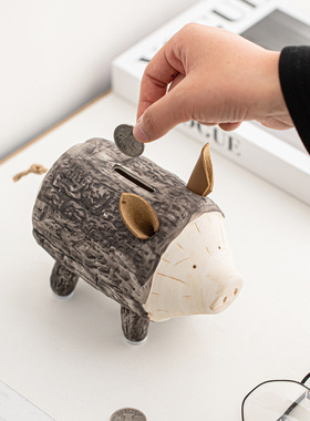 粉色陶瓷小猪招财存钱罐摆件