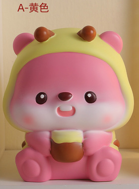 抖音热款粉狸狸小黄帽存钱罐摆件