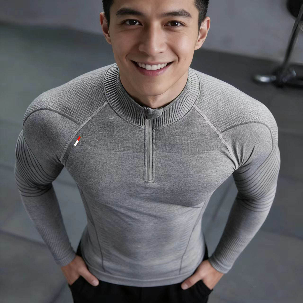 美式健身运动训练半拉链显肌肉高弹透气吸汗速干长袖紧身上衣T恤,淘宝优惠券,粉丝福利购,淘宝优惠卷