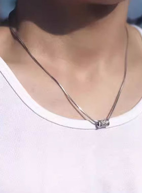 男士蛇骨链项链时尚简约圆珠锦鲤吊坠个性潮流冷淡风男款锁骨链