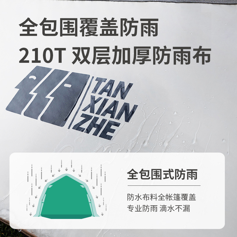 探险者黑胶六角帐篷户外便携式折叠自动露营野餐加厚防雨野营装备-图2