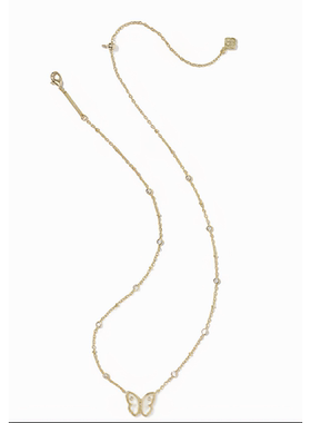 代购Kendra Scott Cailey 蝴蝶金色短款吊坠项链雕刻宝石双面佩戴