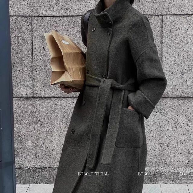 BOBO秋冬新款6011韩系气质立领双面羊毛大衣显瘦中长款双面呢外套