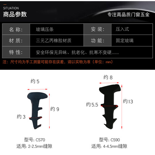 老式90型固定玻璃缝隙压条铝合金窗户密封胶条推拉门窗橡胶皮嵌条 - 图3