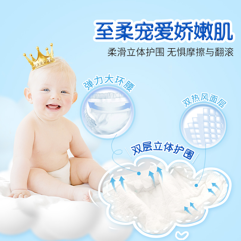 南极人薄款纸尿裤铂金装婴儿尿不湿超薄透气拉拉裤柔软亲肤裤防测