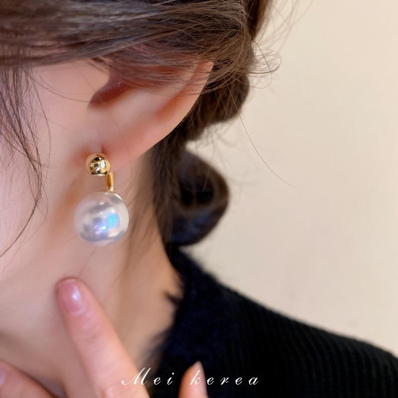 真金电镀银针法式复古珍珠耳环女一款两戴设计感耳钉个性耳饰新款 - 图2