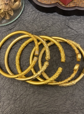 新中式国潮风古法錾刻祥云金箍棒点钻紧箍咒开口手镯复古素圈镯子