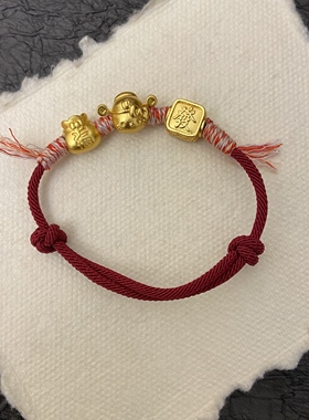 新中式国潮风古法Kt招财猫蝴蝶结手绳八方来财编织绳可调节手链