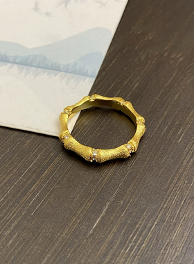 新中式国潮风古法竹节戒指拉丝点钻节节高升素圈竹节简约闭口戒指