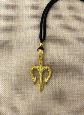 新中式国潮风古法海神三叉戟吊坠复古时尚毛衣链