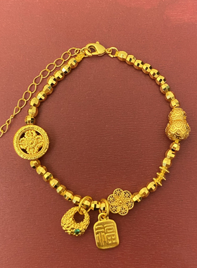 新中式国潮风蹦迪珠系列碎碎金爱心葫芦胖福手链精工高级感手链