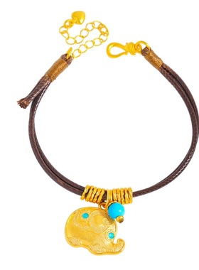 新中式国风古法炸猪吉象绿松盘缠手链如意小象手工编织手绳送女友