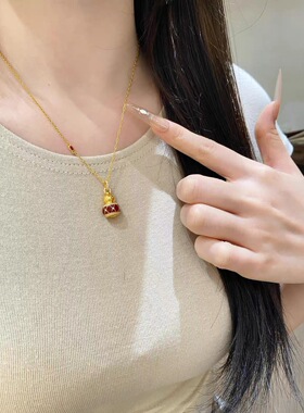 赵露思同款沙金珐琅红色镶钻传颂葫芦项链万相花红鼓新中式女送礼