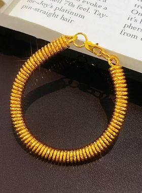 新中式国潮风古法车花弹簧手链复古弹力素圈手镯女时尚手串送礼物