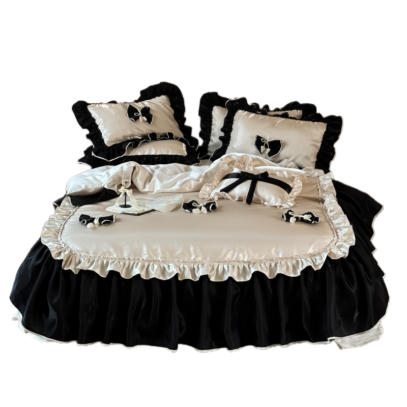 法式轻奢浪漫公主风长绒棉四件套全棉纯棉蝴蝶结被套少女心床上品