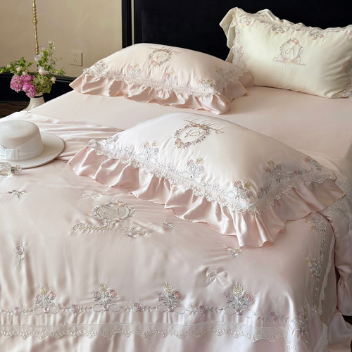 法式夏季双面兰精天丝夏凉被四件套浪漫花卉可水洗凉感空调薄被子 - 图0