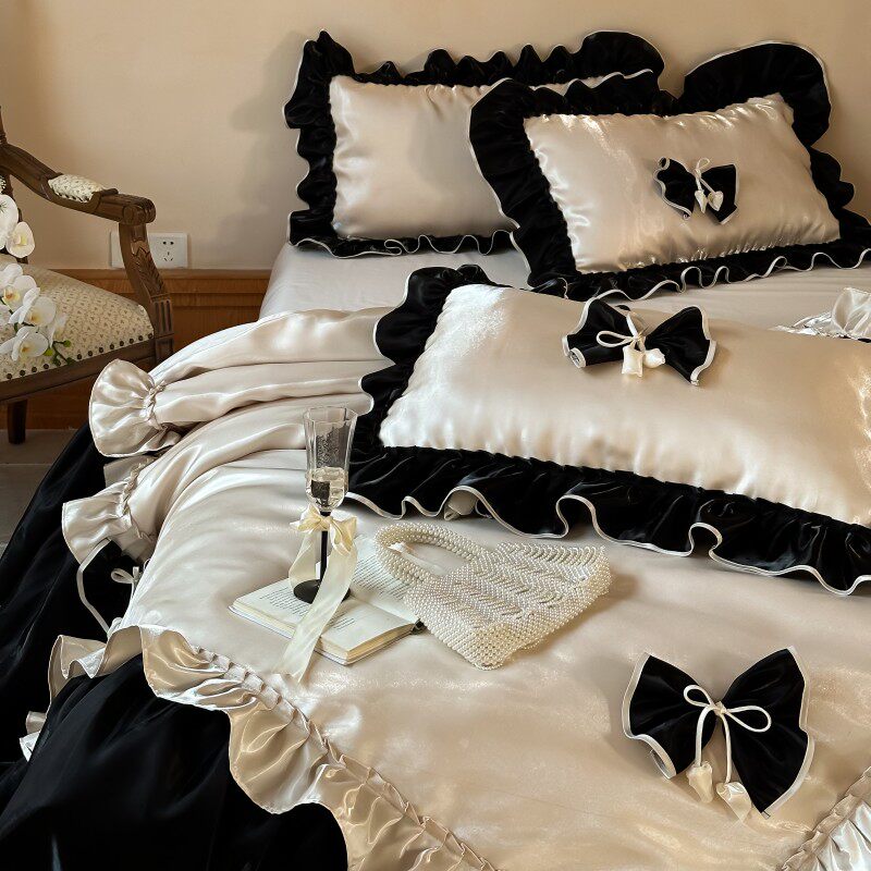 法式轻奢浪漫公主风长绒棉四件套全棉纯棉蝴蝶结被套少女心床上品