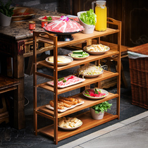 Vegetable Shelf Multilayer Fire Pan Shop Special Kitchen for Vegetable Stock Shelf Hotel Commercial Pendulum and Vegetable Solid Wood Shelving Shelf