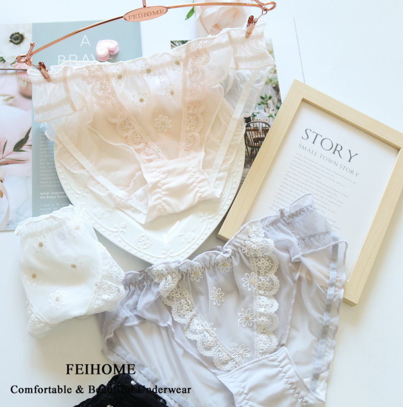 N685舒适女士内裤中低腰网纱蕾丝纯棉裆花朵刺绣精致女式短裤大码,淘宝优惠券,粉丝福利购,淘宝优惠卷