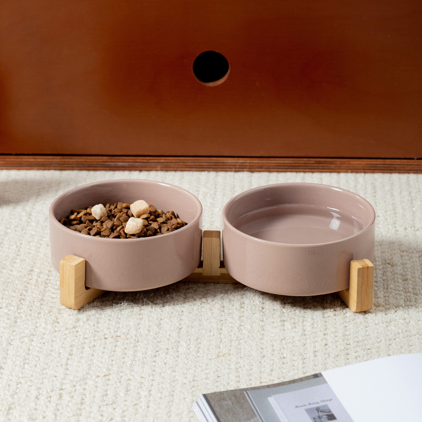 简约风亮光直口碗带纵横木架陶瓷猫碗狗碗防打翻宠物碗猫粮碗水碗,淘宝优惠券,粉丝福利购,淘宝优惠卷