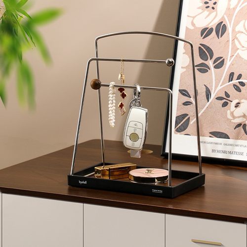 入户玄关置物架高级感收纳托盘门口实木摆件发箍首饰钥匙手表挂架 - 图0