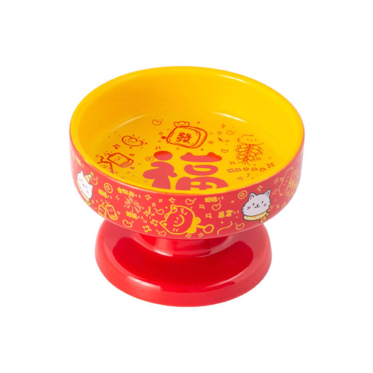 年新春款宠物碗喜庆陶瓷猫碗狗碗家用防打翻猫咪食盆护颈饮水盆,淘宝优惠券,粉丝福利购,淘宝优惠卷