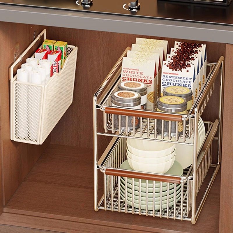 抽拉式厨房下水槽置物架橱柜拉篮碗碟调料整理架水槽下抽屉储物架,淘宝优惠券,粉丝福利购,淘宝优惠卷
