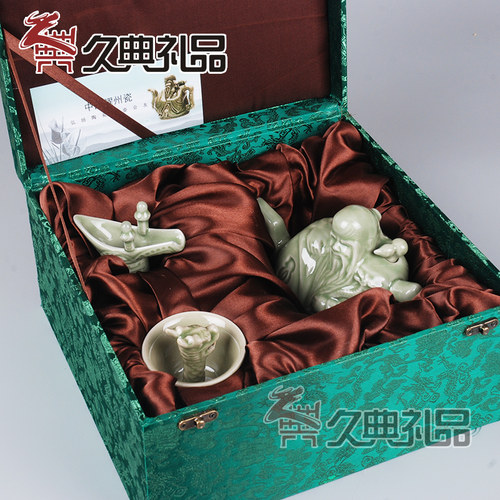 陕西耀州瓷三件套 实用酒具餐具摆件工艺品艺术品商务礼品 - 图2