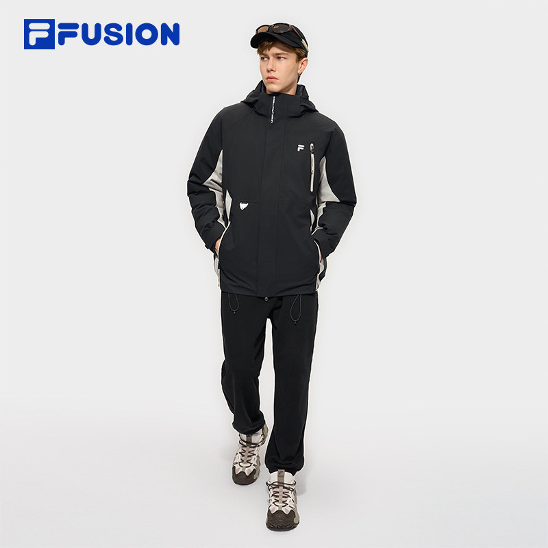 FILA FUSION斐乐潮牌羽绒服两件套男2025冬新款休闲拼色保暖外套
