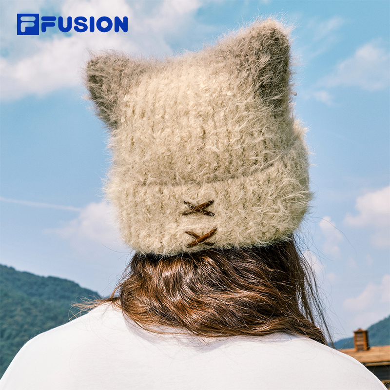 【猫耳帽】FILA FUSION斐乐帽子女款针织帽新款保暖毛线帽冬季帽