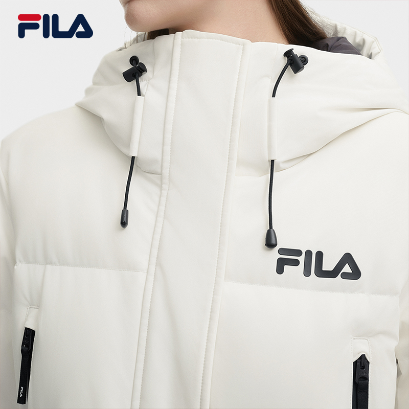 FILA斐乐长款羽绒服女冬季新款防泼水防油污防风连帽保暖外套