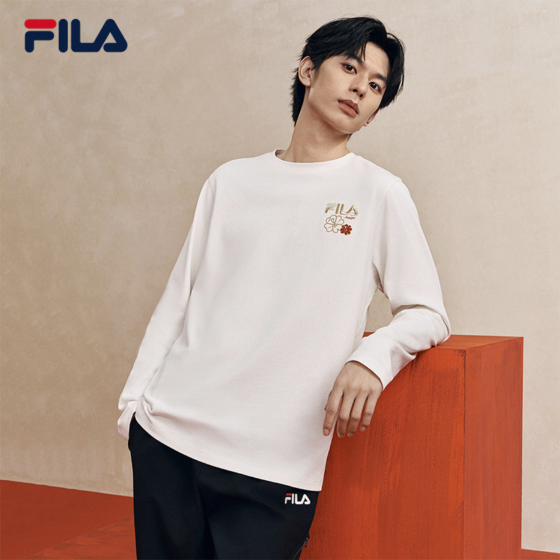 马上起飞FILA斐乐男女长袖T恤2026春新款情侣海棠花红色新年长T恤,淘宝优惠券,粉丝福利购,淘宝优惠卷