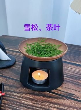 复古陶瓷香薰炉可干烧香粉咖啡渣雪松沉香木室内精油加热器香薰灯