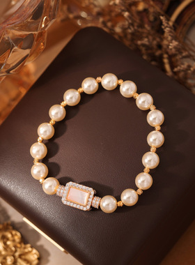 艾妮贝妮爆款强光正圆珍珠日进斗金手链女高级感百搭轻奢国风手饰