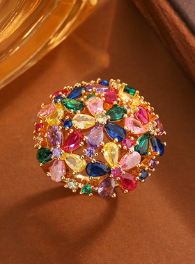 跨境热卖ebay个性戒指女花朵欧美电镀铜饰品可调节指环花朵设计