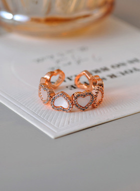 欧美时尚真金电镀精致贝母爱心开口戒指ins风高级感指环批发代发