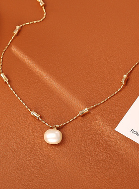 创意方糖施家珍珠竹节项链节节高时尚高级感气质锁骨链名媛风颈链