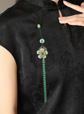 古风新中式绿色花朵流苏压襟挂件