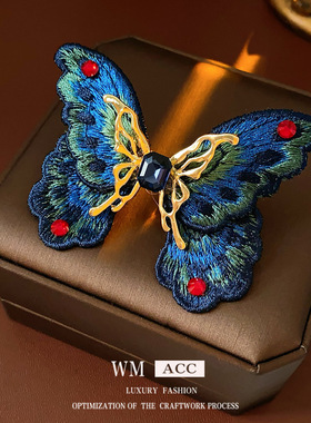 中古vintage蝴蝶镶钻开口戒指超仙复古ins食指戒小众高级感手饰女