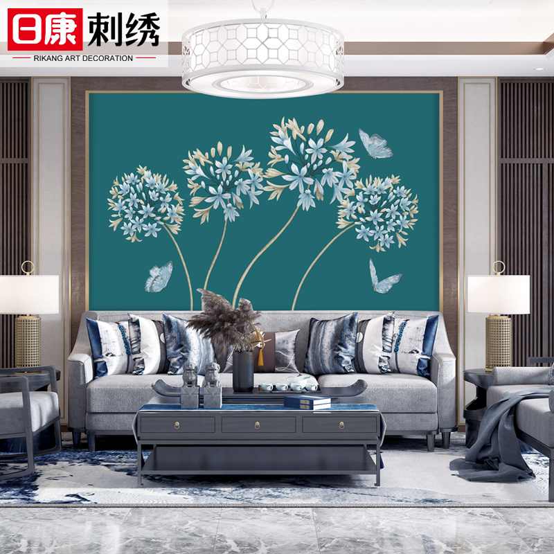 独绣刺绣墙布卧室床头书房客厅餐厅沙发电视背景中式壁布春风化蝶