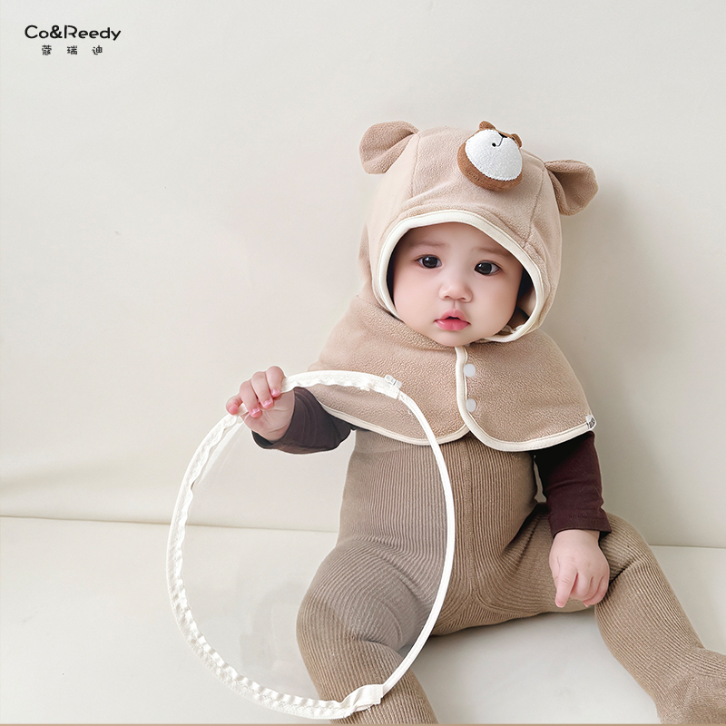宝宝帽子秋冬季围巾一体帽防风面罩防飞沫婴儿抗寒防护龙猫儿童冬