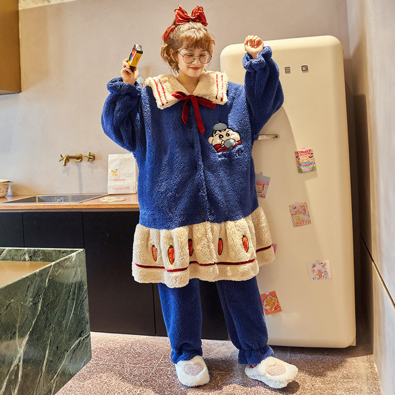 秋冬季中长款加绒天女珊瑚绒睡衣 优黛悦睡衣/家居服套装