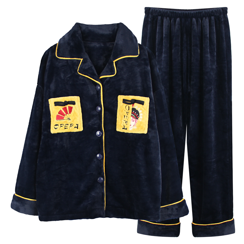 情侣秋冬款加厚加绒开衫珊瑚绒睡衣 优黛悦睡衣/家居服套装