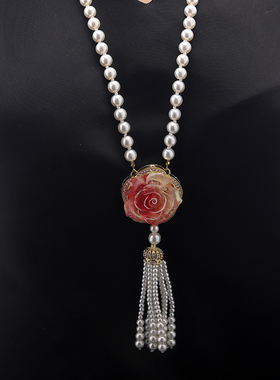 优贝朵玫瑰花流苏长款项链配饰品