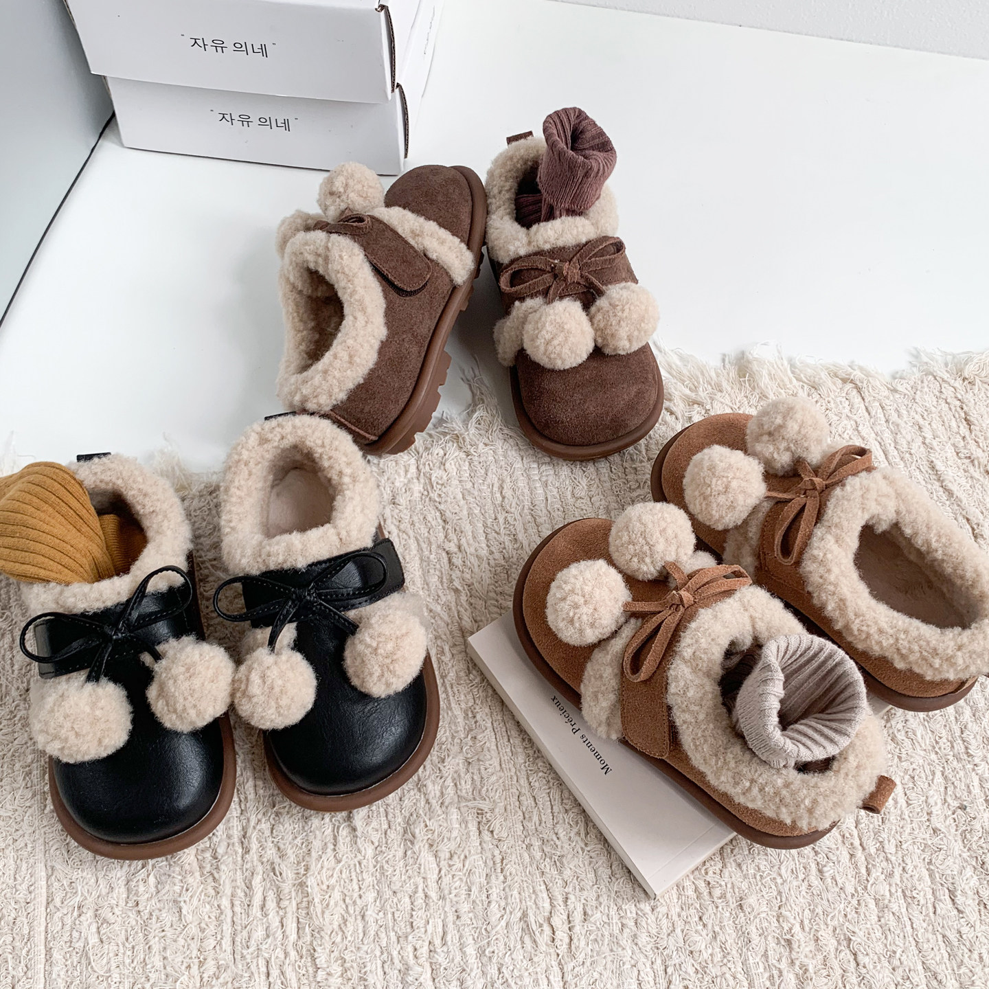 慕葵家棉鞋真皮女童毛毛鞋软底加绒儿童勃肯鞋韩版洋气宝宝豆豆鞋,淘宝优惠券,粉丝福利购,淘宝优惠卷