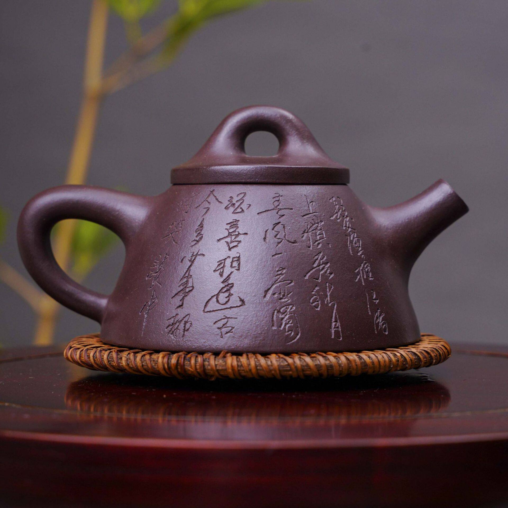 正宗宜兴紫砂壶原矿老紫泥双刀刻绘霸王石瓢壶家用功夫泡茶壶茶具