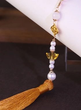 新中式原创仿珍珠串珠长款流苏璎珞汉服配饰背云旗袍毛衣项链配饰