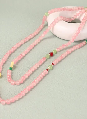 新中式国风串珠项链长款软璎珞汉服马面裙配饰新款粉色服装毛衣链