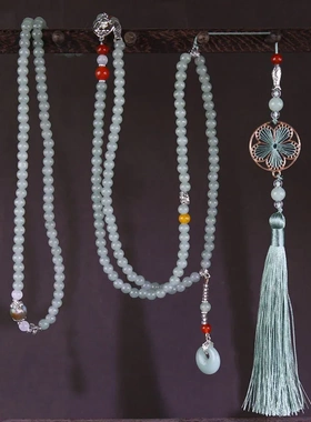 新中式古风压襟璎珞流苏背云串珠项链长款斜挎毛衣链汉服女配饰品