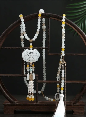 汉服古风软红璎珞超长流苏配饰百搭明制项链背云流苏璎珞